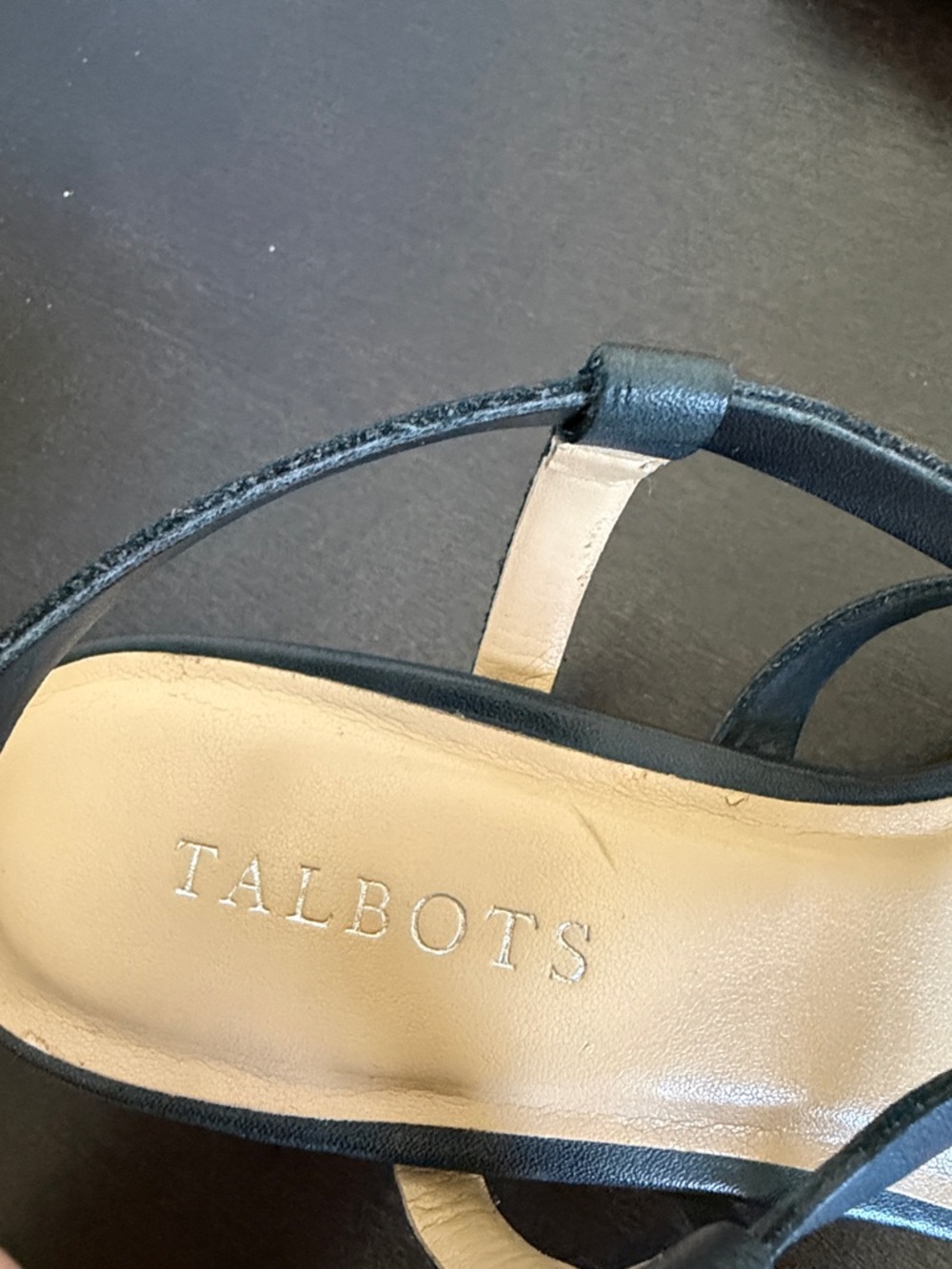 Talbots Black Leather T-Strap Sandals with Gold Accent - Picture 3 of 8